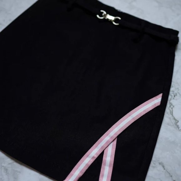 (1863) Lychee Dragonfruit Stripe Detail Belted Black Skirt L Check Sizing Chart - Picture 4 of 5